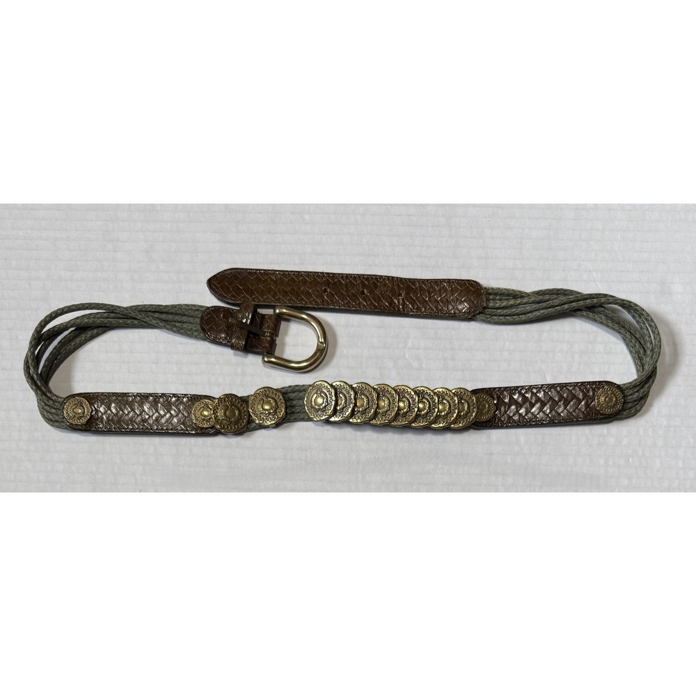 Woven Cord & Leather Belt with Gold Coin Accents -Women's Boho Western Accessory